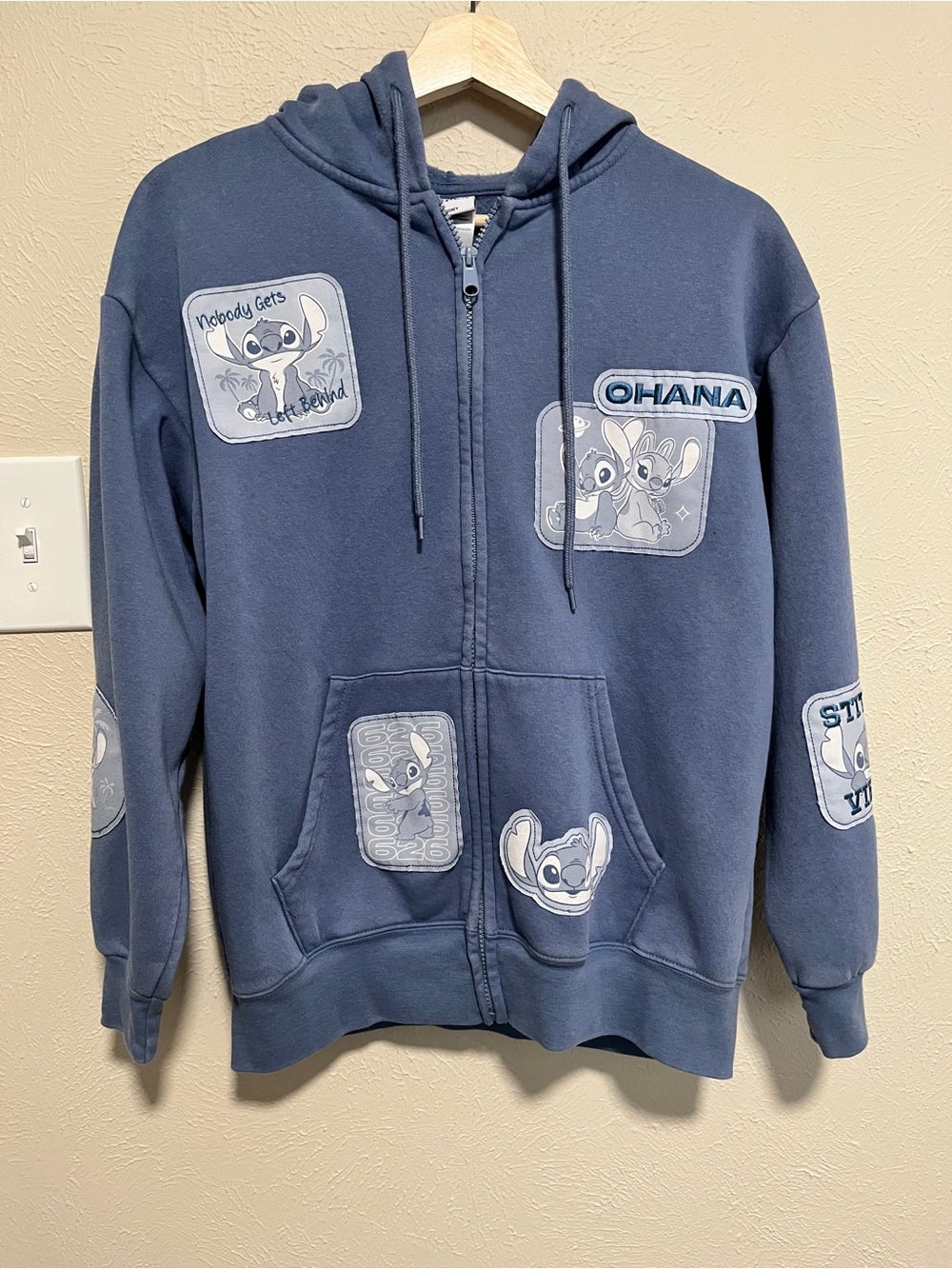 Disney Navy Blue Stitch Zip-Up Hoodie with Ohana Patches
